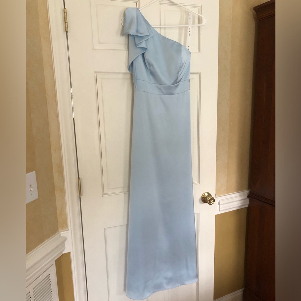 Azazie Yuanna sky blue mermaid one shoulder satin stretch dress - Picture 4 of 6